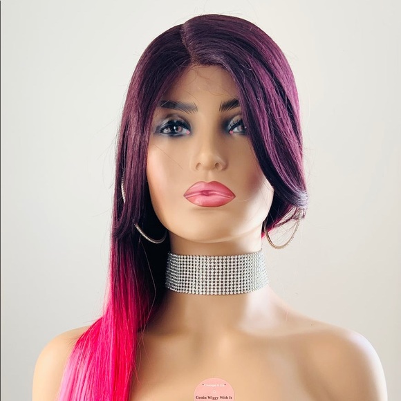 Very Pretty 26” Ombre Hot Pink & Light Pink Premium Fiber Lace Front Wig - Picture 5 of 12
